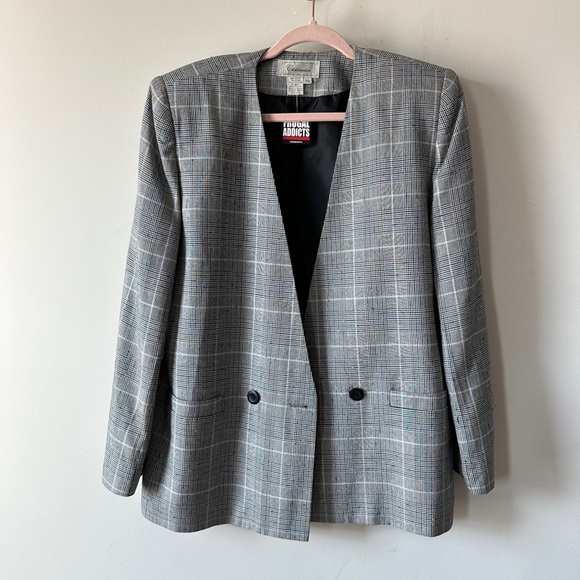 Vintage Christopher Plaid V-Neck Double Breasted Blazer - Picture 5 of 8